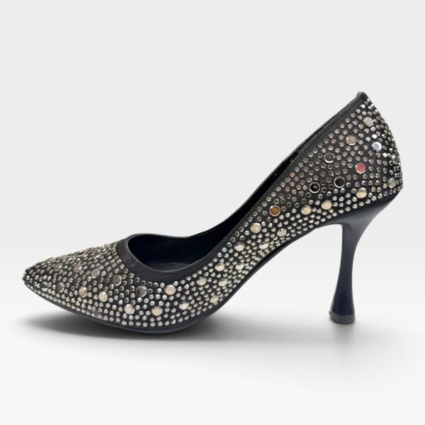 Siyah Taşlı Kadın Stiletto 8 cm Topuklu Abiye Ayakkabı