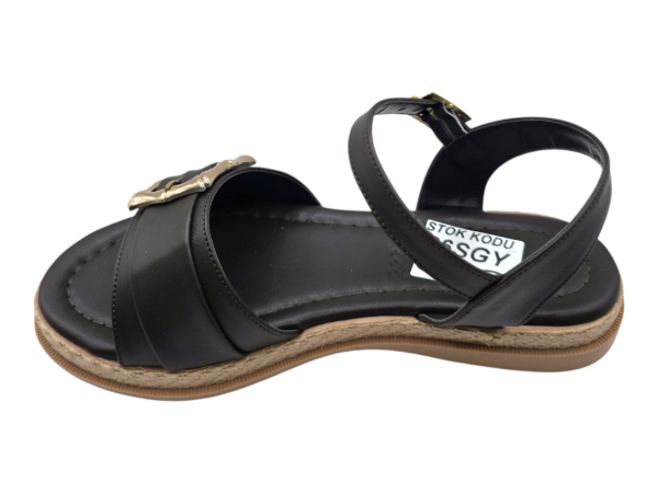 Kahve Düz Sandalet Kadın Hasır Taban Tokalı Şık Günlük Yazlık Ayakkabı