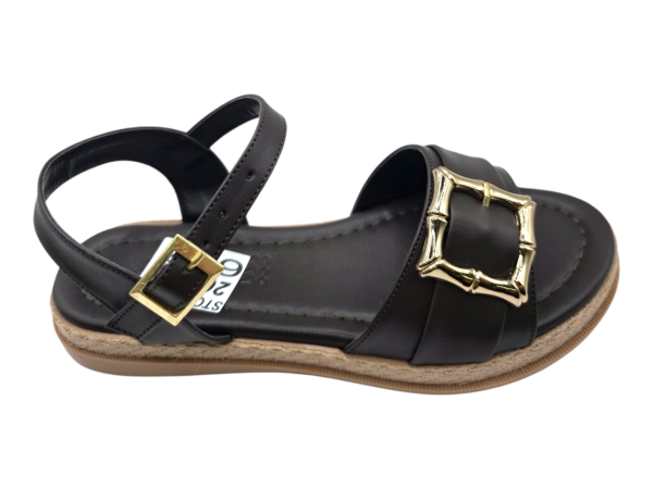 Kahve Düz Sandalet Kadın Hasır Taban Tokalı Şık Günlük Yazlık Ayakkabı