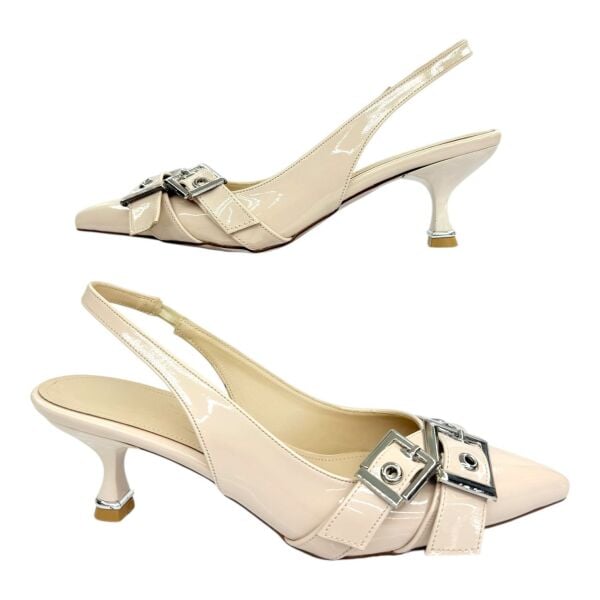 Nude Rugan Büyük Tokalı Slingback Stiletto - İnce Topuk