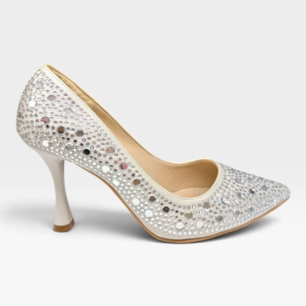 Gümüş Taşlı Kadın Stiletto 8 cm Topuklu Abiye Ayakkabı