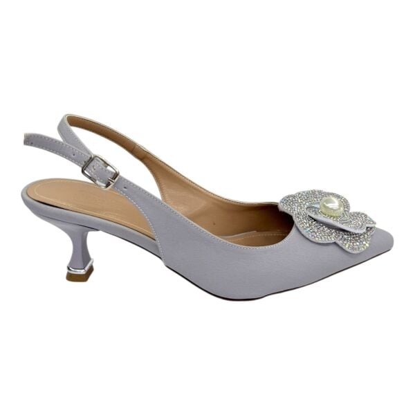 Gümüş Taş Çiçek Detaylı  Topuklu Ayakkabı