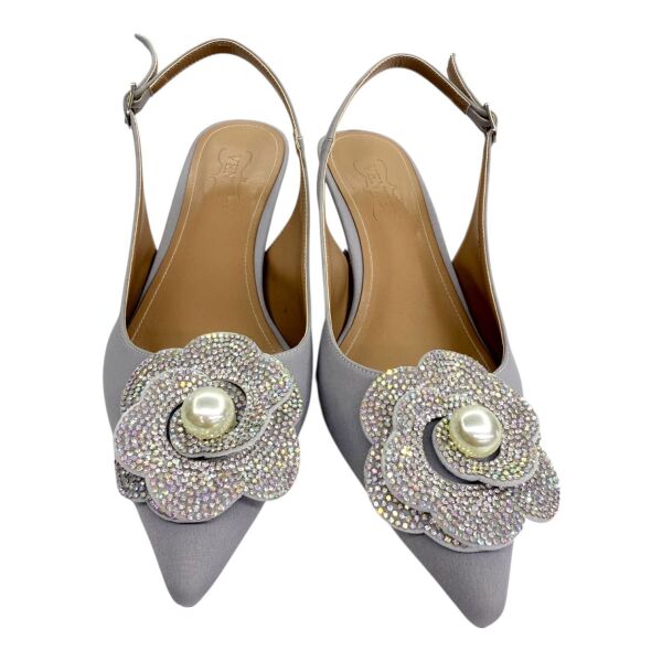 Gümüş Taş Çiçek Detaylı  Topuklu Ayakkabı