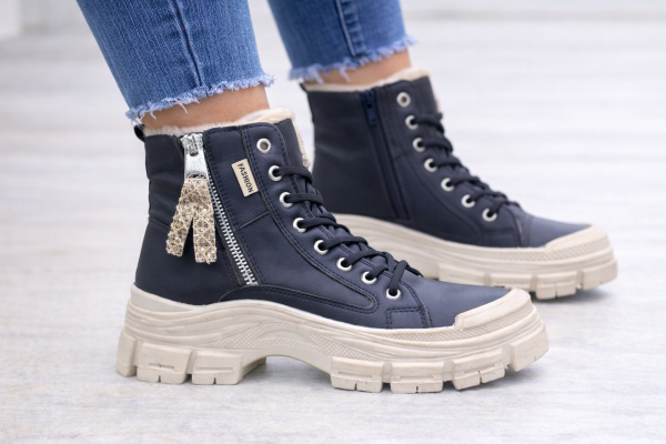 Bağcıklı Fermuarlı Kalın Taban Kadın Bilek Bot – Siyah