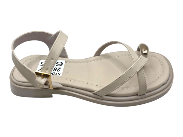 Bej Parmak Arası Sandalet Kadın Düz Taban Tokalı Günlük Yazlık Şık Ayakkabı