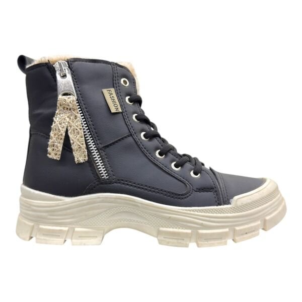 Bağcıklı Fermuarlı Kalın Taban Kadın Bilek Bot – Siyah