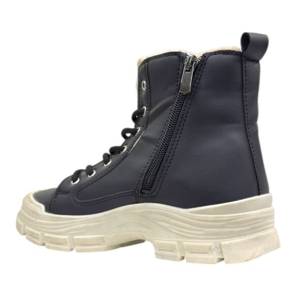 Bağcıklı Fermuarlı Kalın Taban Kadın Bilek Bot – Siyah