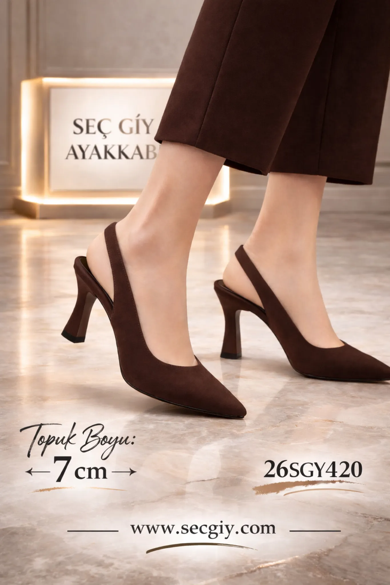 Acı Kahve Sivri Burun 7 cm Topuklu Kadın Ayakkabı