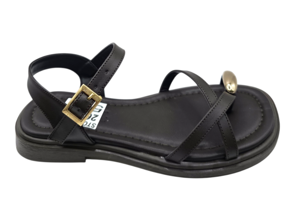 Siyah Parmak Arası Sandalet Kadın Düz Taban Tokalı Günlük Yazlık Şık Ayakkabı