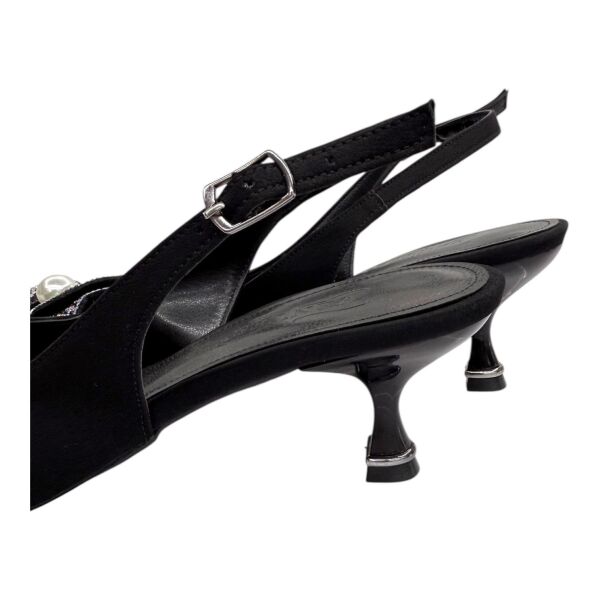 Siyah İnci Taş Çiçekli Slingback Stiletto 40