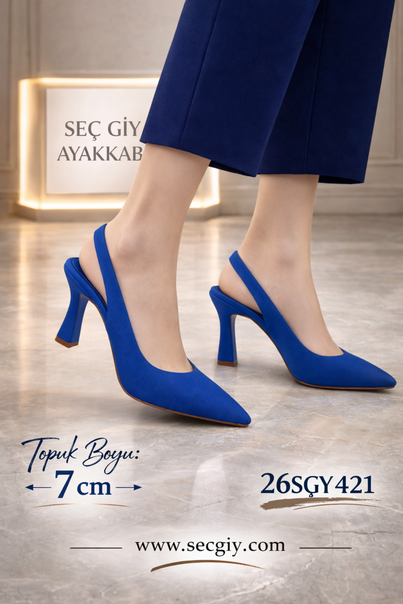 Mavi Sivri Burun 7 cm Topuklu Kadın Ayakkabı(Kopya)