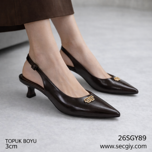 Kahverengi Tokalı Arkası Açık Bayan Topuklu Ayakkabı – 3 cm Rahat Topuk