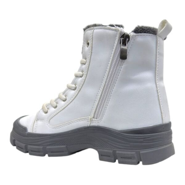 Bağcıklı Fermuarlı Kalın Taban Kadın Bilek Bot – Beyaz