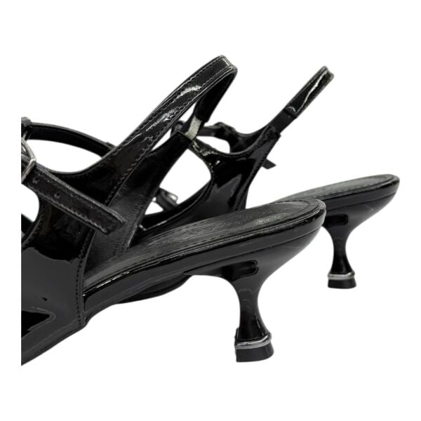 Siyah Rugan T Bantlı Çift Tokalı Topuklu Ayakkabı