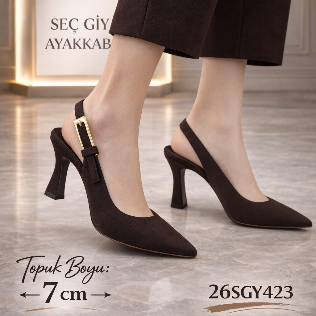 Acı Kahve Sivri Burun 7 cm Topuklu Kadın Ayakkabı