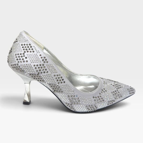 Gümüş Taşlı Kadın Stiletto 7 cm Abiye Ayakkabı