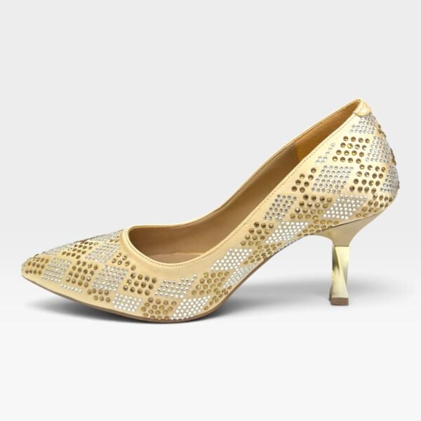 Altın Taşlı Kadın Stiletto 7 cm Abiye Ayakkabı