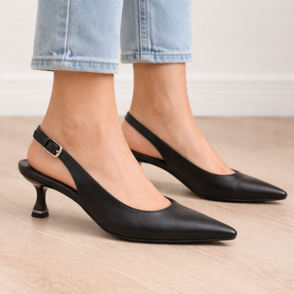 Siyah Mat Slingback Stiletto - Günlük & Şık Kombinler İçin