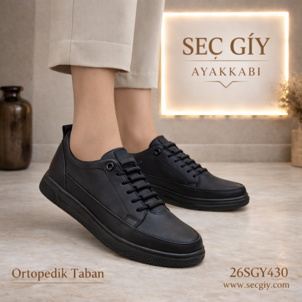 Siyah Ortopedik Taban Kadın Günlük Konforlu Ayakkabı