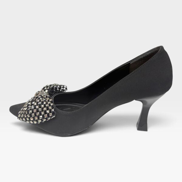 Siyah Taşlı Fiyonk Detaylı Kadın Stiletto 7 cm