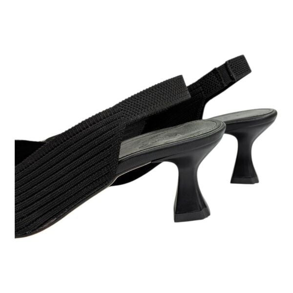 Siyah-Bej Burunlu Örme Slingback Topuklu Ayakkabı