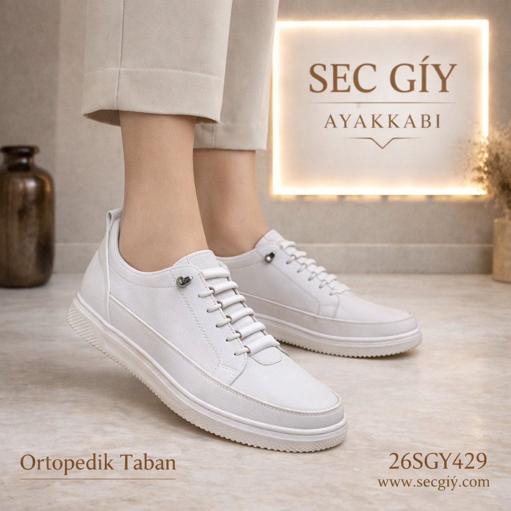 Beyaz Ortopedik Taban Kadın Sneaker – Günlük Rahat Spor Ayakkabı