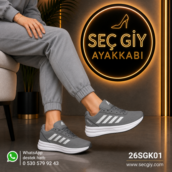 Gri Beyaz Kadın Spor Ayakkabı – Günlük Rahat ve Şık Sneaker