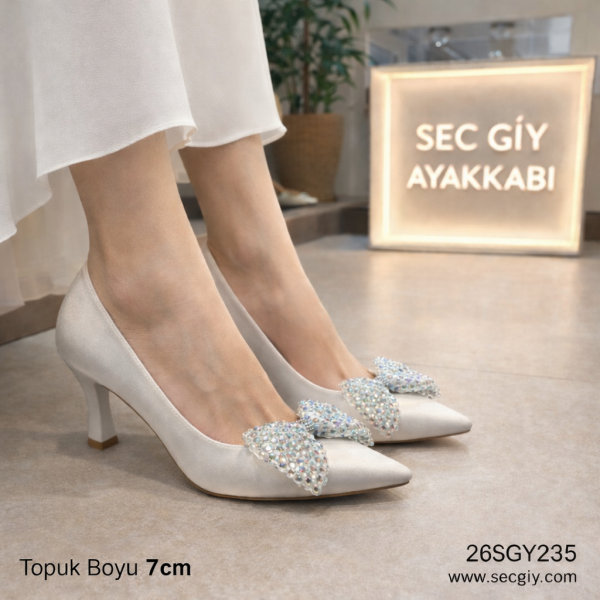 Taşlı Fiyonk Detaylı Sedef Kadın Stiletto 7 cm
