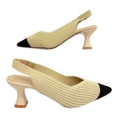 Bej-Siyah Örme Slingback Ayakkabı - Günlük & Şık Kullanım