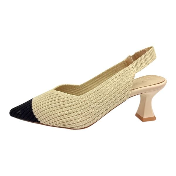 Bej-Siyah Örme Slingback Ayakkabı - Günlük & Şık Kullanım
