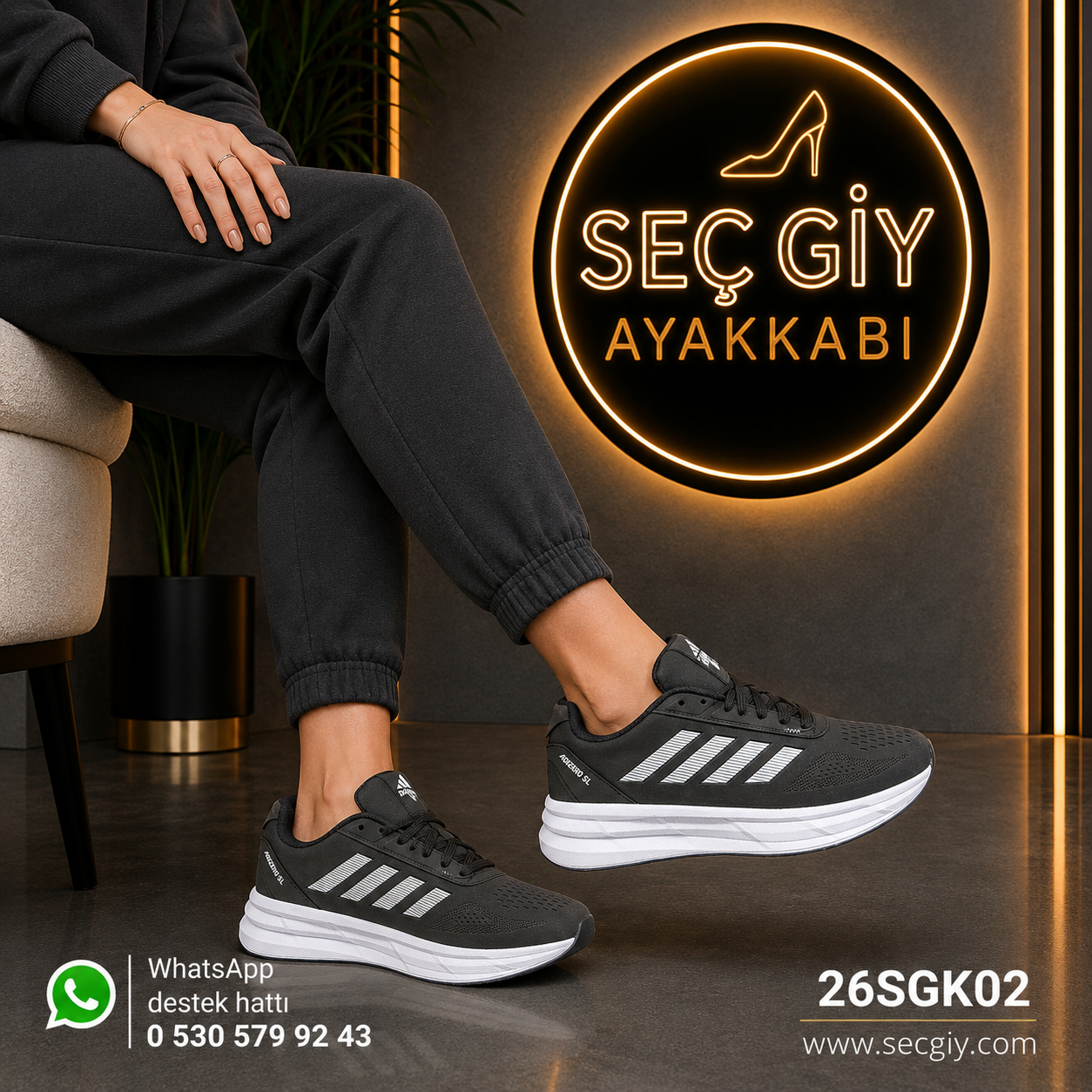 Siyah Beyaz Kadın Spor Ayakkabı – Günlük Rahat Kalın Taban Sneaker