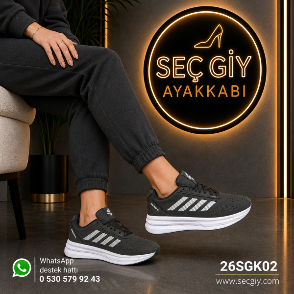 Siyah Beyaz Kadın Spor Ayakkabı – Günlük Rahat Kalın Taban Sneaker