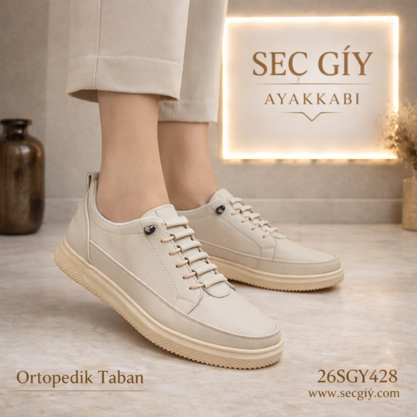 Krem Ortopedik Taban Kadın Sneaker – Günlük Rahat Spor Ayakkabı
